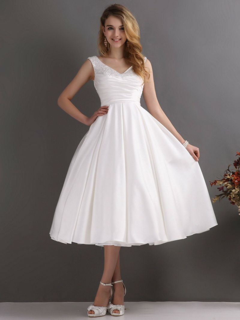 A line tea length wedding dresses Photo - 1