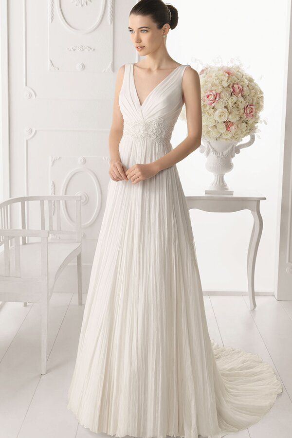 A line v neck wedding dresses Photo - 2
