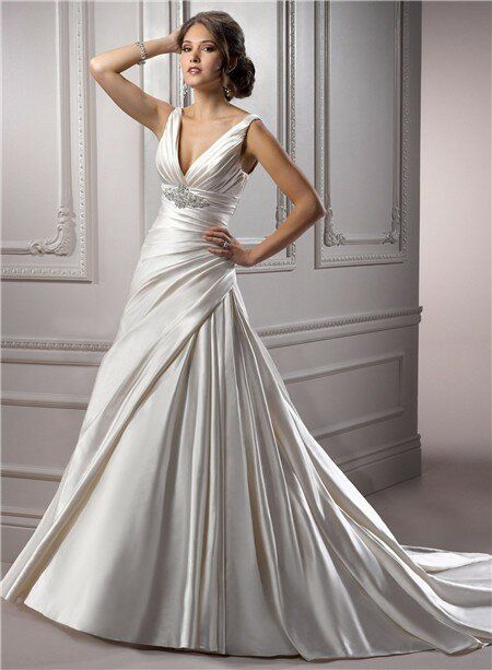 A line v neck wedding dresses Photo - 4
