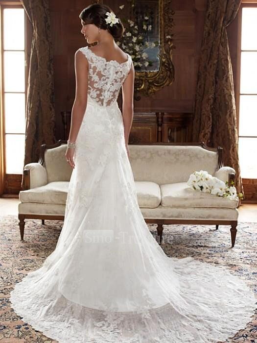 Wedding dresses with lace sleeves and open back Photo - 1