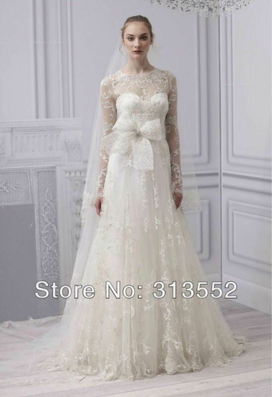 Long sleeve modest wedding dress Photo - 7