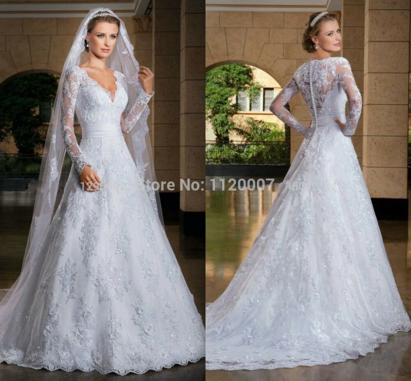 Long sleeve modest wedding dress Photo - 8